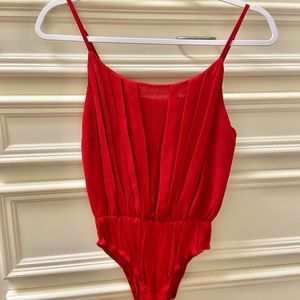 Red, spaghetti strap bodysuit